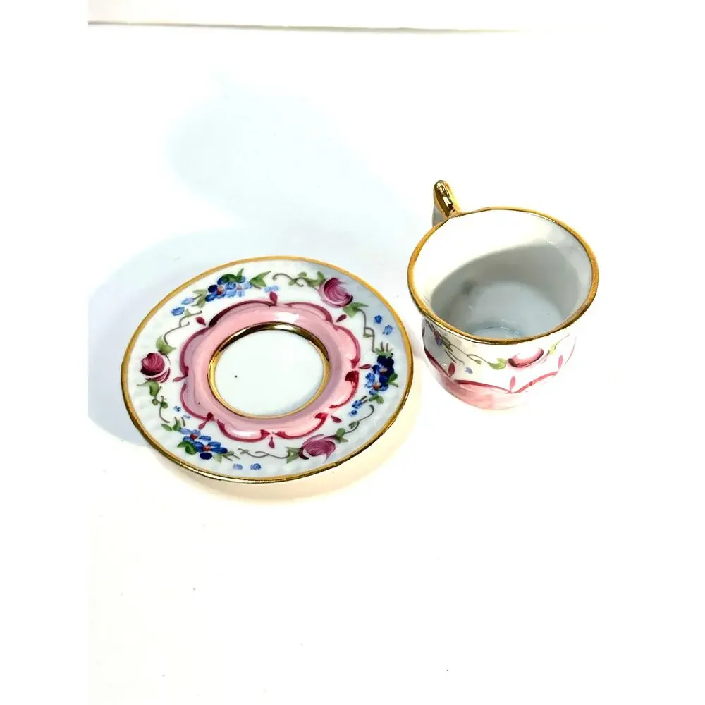 Beautiful Hand Painted Demitasse Delicate Pink Gold Aveiro Portugal Espresso Cup